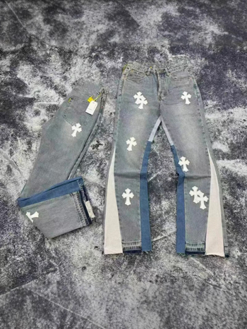 CH divatmárka vintage farmer bőr patch-szel és kereszt címkével, széles lábú farmer, mosott hatás, utcai stílus