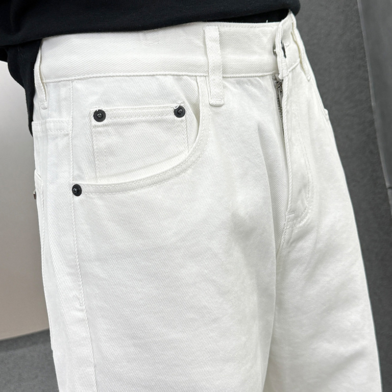 Férfi denim farmer, koreai hatású, rugalmas, prémium egyenes szabás, középmagas derekú