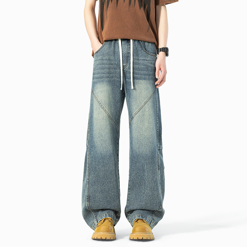 Férfi farmernadrág denim, 2026 tavasz, laza szabás, egyenes szár, mindennapi nadrág