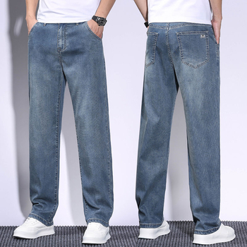 Ανδρικά τζιν denim, ίσια γραμμή, χαλαρή casual εφαρμογή, βαμβακερό με ελαστικότητα, αμερικανικού στυλ, Άνοιξη–Φθινόπωρο 2025, Συλλογή Φθινόπωρο-Χειμώνας