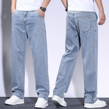 Ανδρικά τζιν denim, ίσια γραμμή, χαλαρή casual εφαρμογή, βαμβακερό με ελαστικότητα, αμερικανικού στυλ, Άνοιξη–Φθινόπωρο 2025, Συλλογή Φθινόπωρο-Χειμώνας