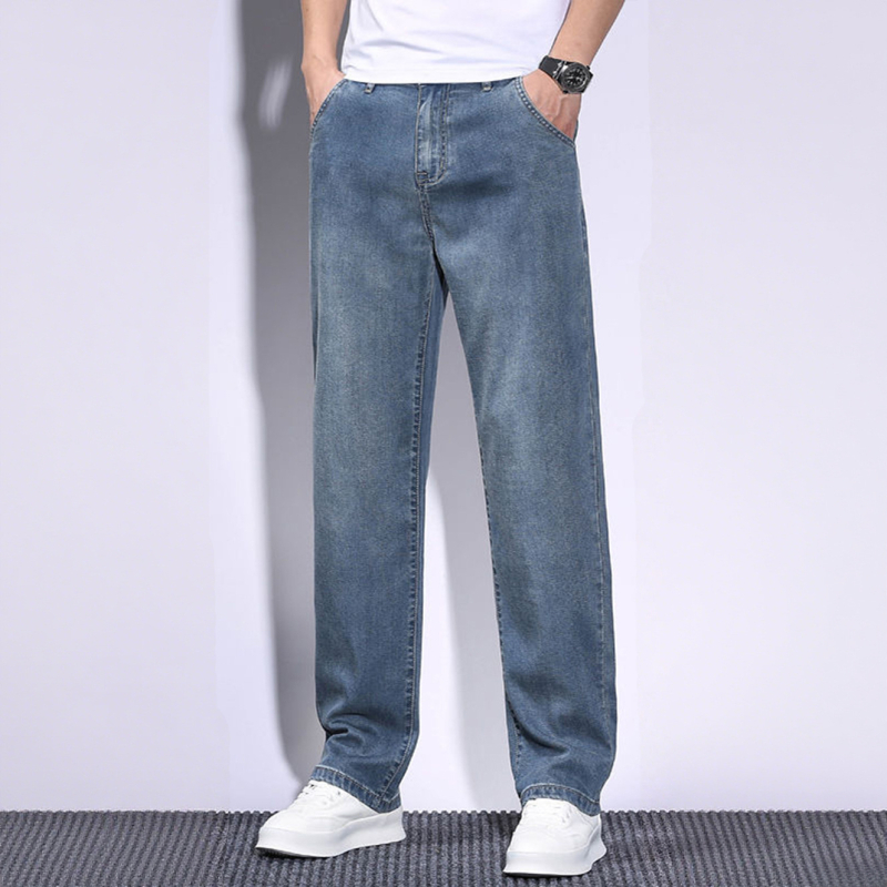 Ανδρικά τζιν denim, ίσια γραμμή, χαλαρή casual εφαρμογή, βαμβακερό με ελαστικότητα, αμερικανικού στυλ, Άνοιξη–Φθινόπωρο 2025, Συλλογή Φθινόπωρο-Χειμώνας