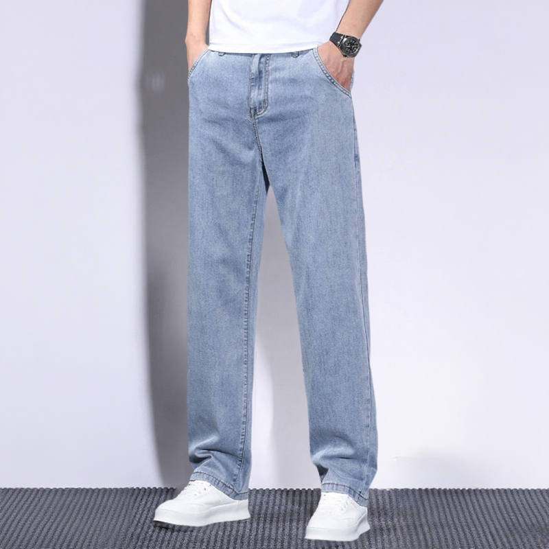 Ανδρικά τζιν denim, ίσια γραμμή, χαλαρή casual εφαρμογή, βαμβακερό με ελαστικότητα, αμερικανικού στυλ, Άνοιξη–Φθινόπωρο 2025, Συλλογή Φθινόπωρο-Χειμώνας