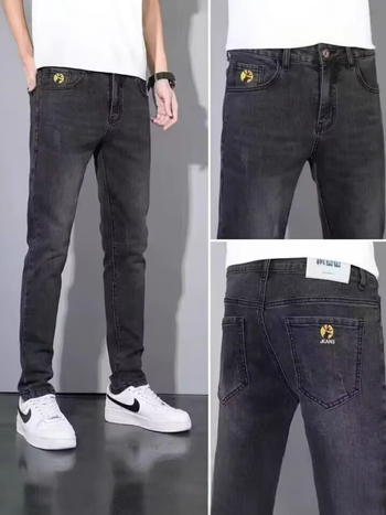 Férfiaknak készült elasztikus farmer, koreai stílusú slim-fit, egyenes szabású nadrág nyárra