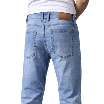 Ljetne tanke plave traperice za muškarce, ravni kroj, slim-fit, s elastanom, korejski stil, casual hlače