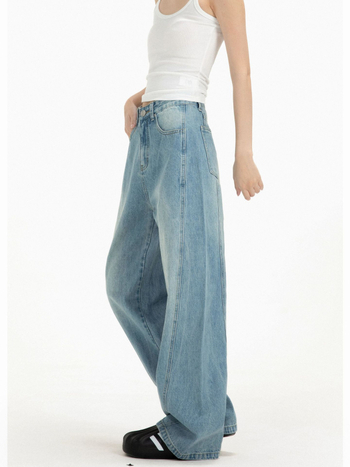 CATTEE Traperice denim unisex, američki retro stil, slobodan kroj, široke nogavice, za proljeće i jesen