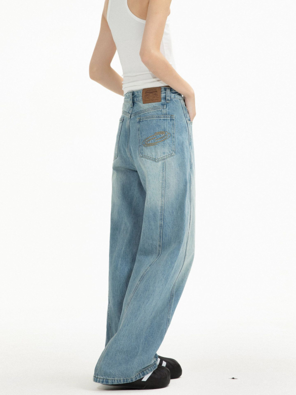 CATTEE Traperice denim unisex, američki retro stil, slobodan kroj, široke nogavice, za proljeće i jesen