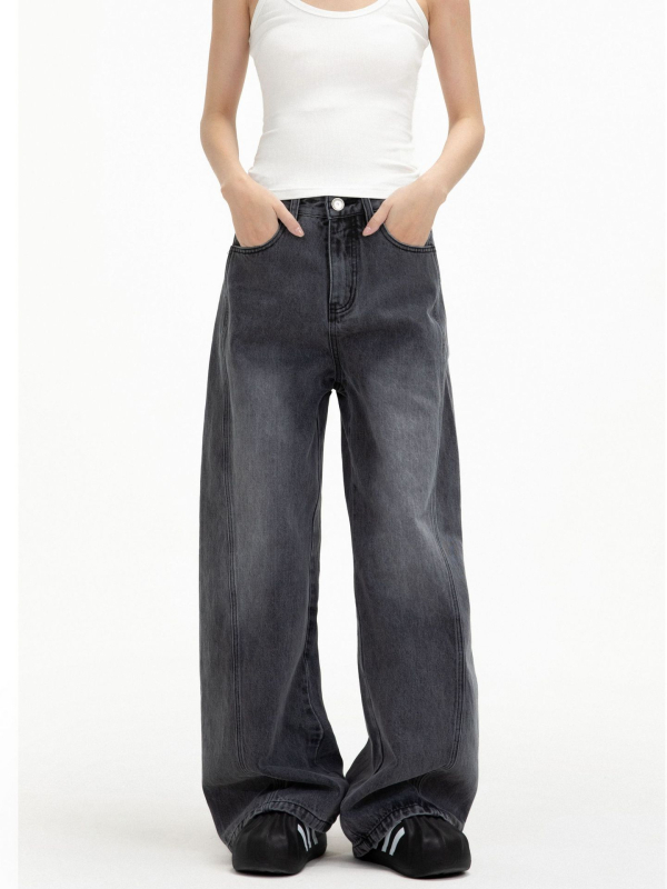 CATTEE Traperice denim unisex, američki retro stil, slobodan kroj, široke nogavice, za proljeće i jesen
