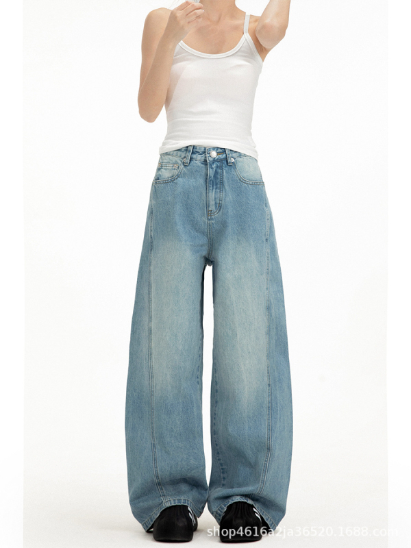 CATTEE Traperice denim unisex, američki retro stil, slobodan kroj, široke nogavice, za proljeće i jesen