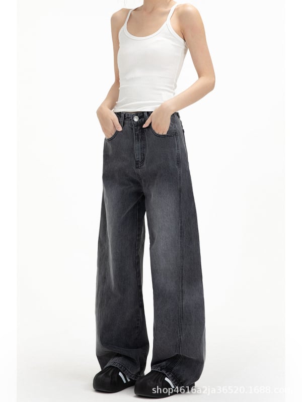 CATTEE Traperice denim unisex, američki retro stil, slobodan kroj, široke nogavice, za proljeće i jesen
