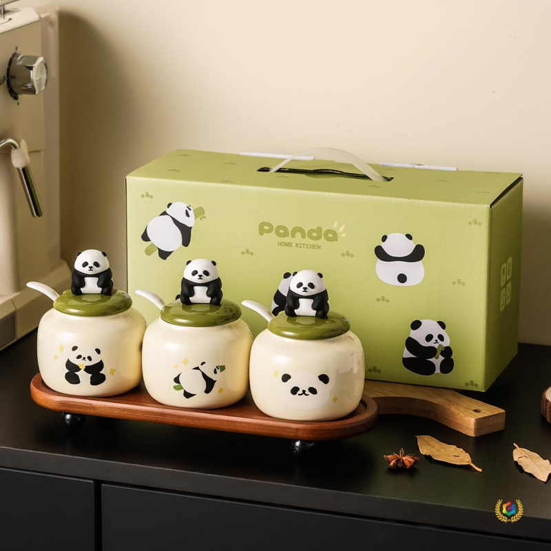 Panda keramički set posuda za začine – posuda za sol i začine za kućnu kuhinju, moderan minimalistički dizajn, poklon kutija
