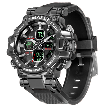 SMAEL Μαύρο ρολόι Σαμουράι από κράμα για άνδρες, πολυλειτουργικό ηλεκτρονικό ρολόι με φωτιζόμενη οθόνη, συναγερμός, ημερολόγιο, 24ωρη ένδειξη, εβδομάδα και μήνας, αδιάβροχο 50 m