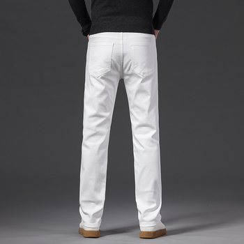 Bijele muške traperice, dugi hlače za proljeće i jesen, debele materijale, slim-fit straight kroj, svestran poslovni stil