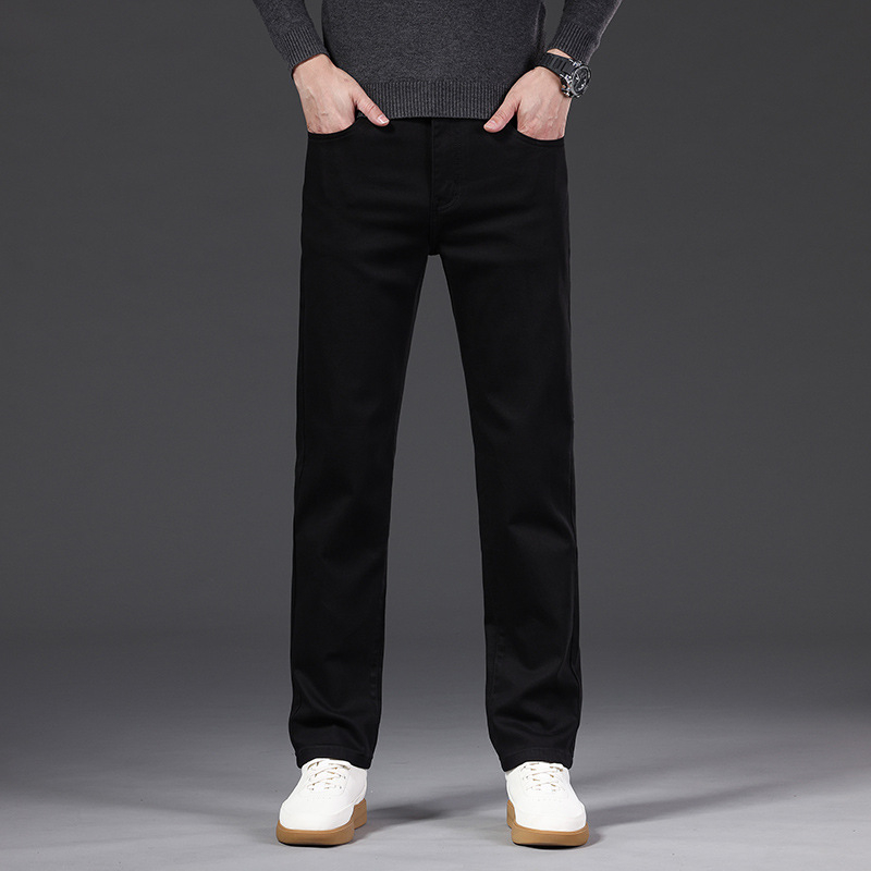 Bijele muške traperice, dugi hlače za proljeće i jesen, debele materijale, slim-fit straight kroj, svestran poslovni stil