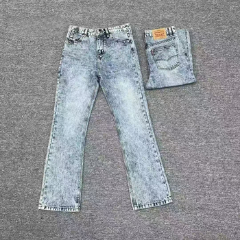 Svijetlo plave Cleanfit bootcut traperice s motivom pahuljice, casual, rastezljive za muškarce