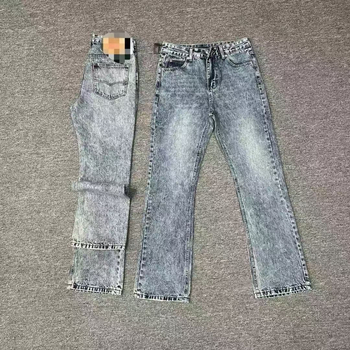 Svijetlo plave Cleanfit bootcut traperice s motivom pahuljice, casual, rastezljive za muškarce