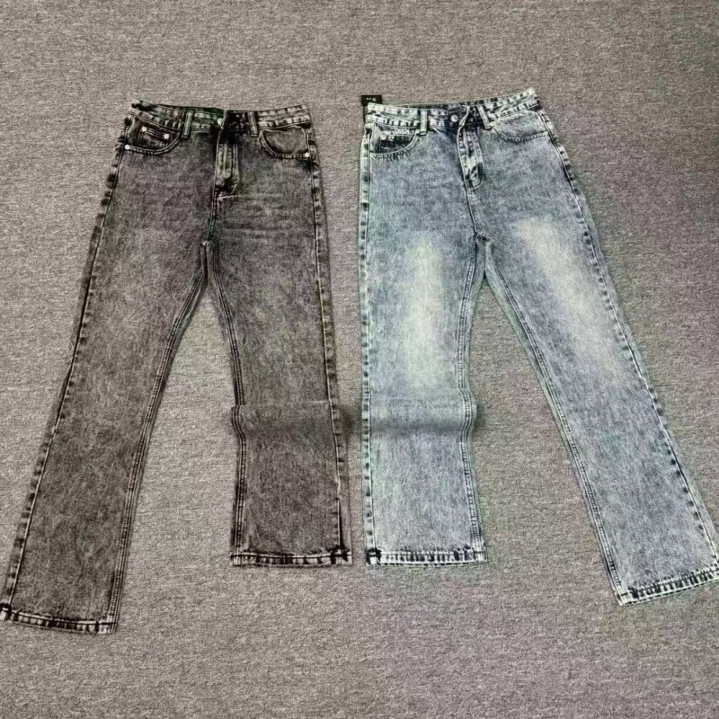 Svijetlo plave Cleanfit bootcut traperice s motivom pahuljice, casual, rastezljive za muškarce