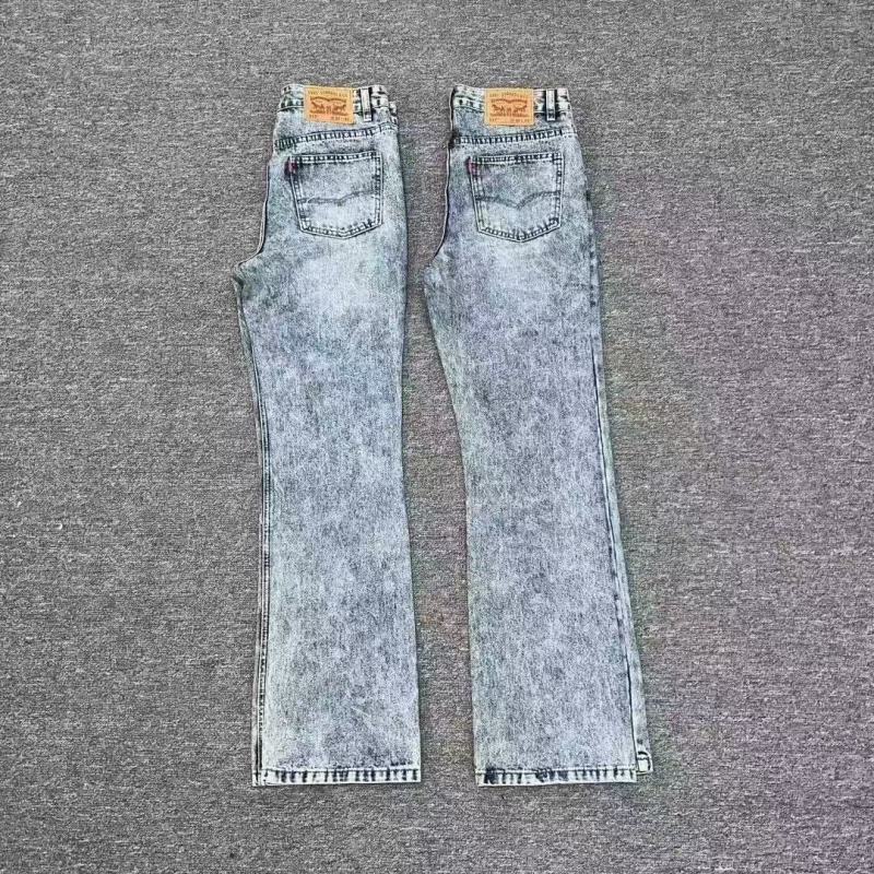 Svijetlo plave Cleanfit bootcut traperice s motivom pahuljice, casual, rastezljive za muškarce