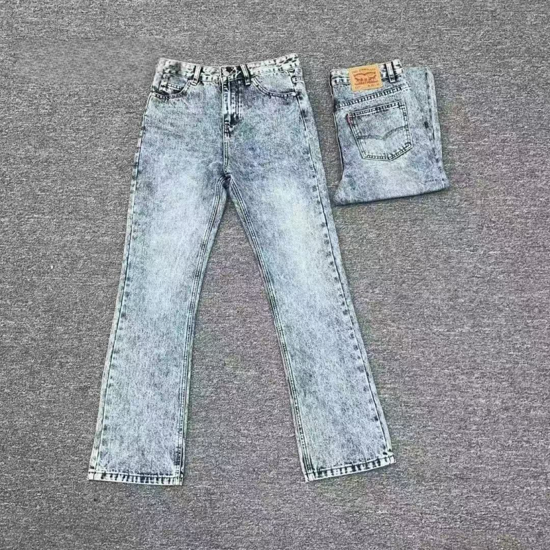 Svijetlo plave Cleanfit bootcut traperice s motivom pahuljice, casual, rastezljive za muškarce