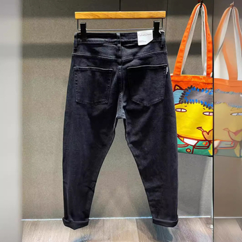 2024 muške traperice od denima crne, s elastanom, pranje, američki retro high-street stil, slobodan kroj, ravne nogavice, poderane