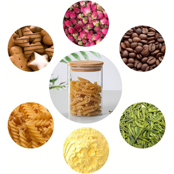 Prozirna staklena posuda za kuhinju s zatvaračem poklopom, za čaj, žitarice i užine; borosilikatno staklo, prehrambena kvaliteta, okrugli oblik, 800–1000 ml, pogodna za mikrovalnu