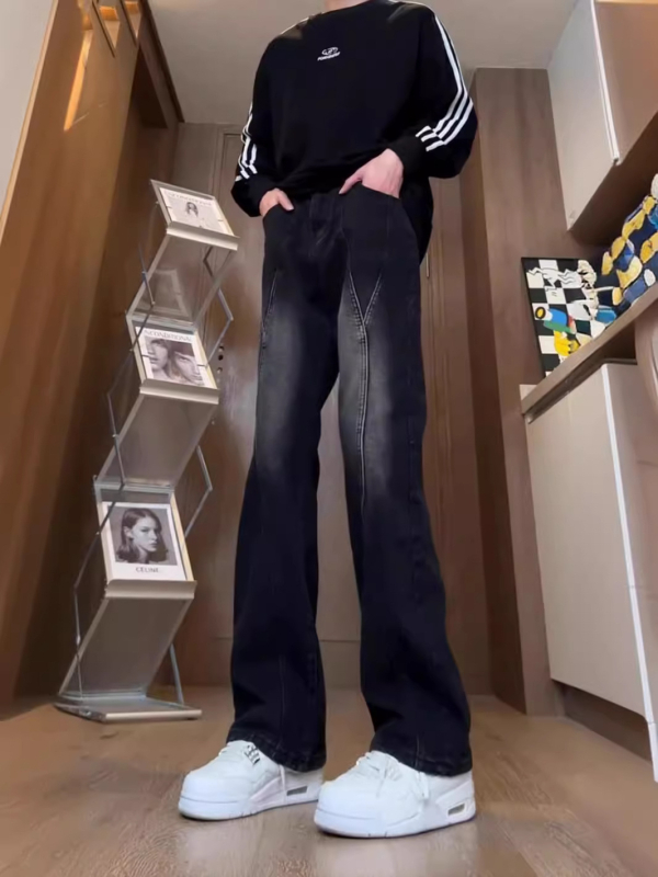 Muške traperice s crno-sivo gradientom, američki stil high street vibe, ravni kroj uz blagim izbočenjem