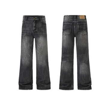 JIAMU Φθινοπωρινό-χειμερινό baggy παντελόνι από slub denim για άνδρες, μαύρη πλύση, ελαφρώς φαρδιές, vintage αμερικάνικο στυλ