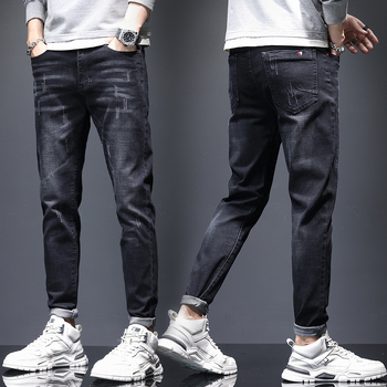 Férfi farmernadrág whisker fade-dal, vintage mosott, slim straight fazon, mindennapi viselet