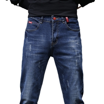 Férfi farmernadrág whisker fade-dal, vintage mosott, slim straight fazon, mindennapi viselet
