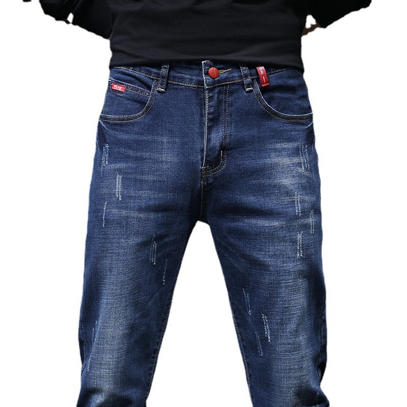 Férfi farmernadrág whisker fade-dal, vintage mosott, slim straight fazon, mindennapi viselet