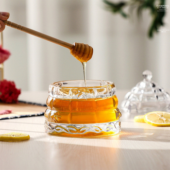 Konusna staklena posuda za pohranu u zapadnom stilu, set s drvenom žličicom za sirup i med