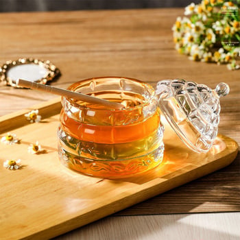 Konusna staklena posuda za pohranu u zapadnom stilu, set s drvenom žličicom za sirup i med