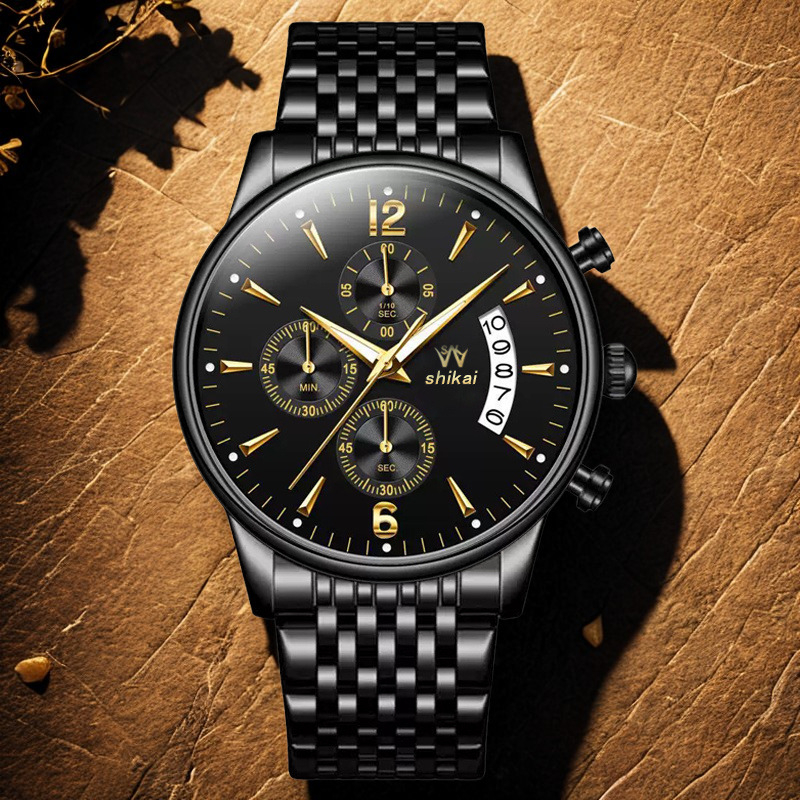 Muški modni poslovni sat s višefunkcijskim kvarcnim mehanizmom, luminescencijskog brojčanika, vodootporan, okruglo kućište promjera 42 mm, nehrđajući čelični kaiš.