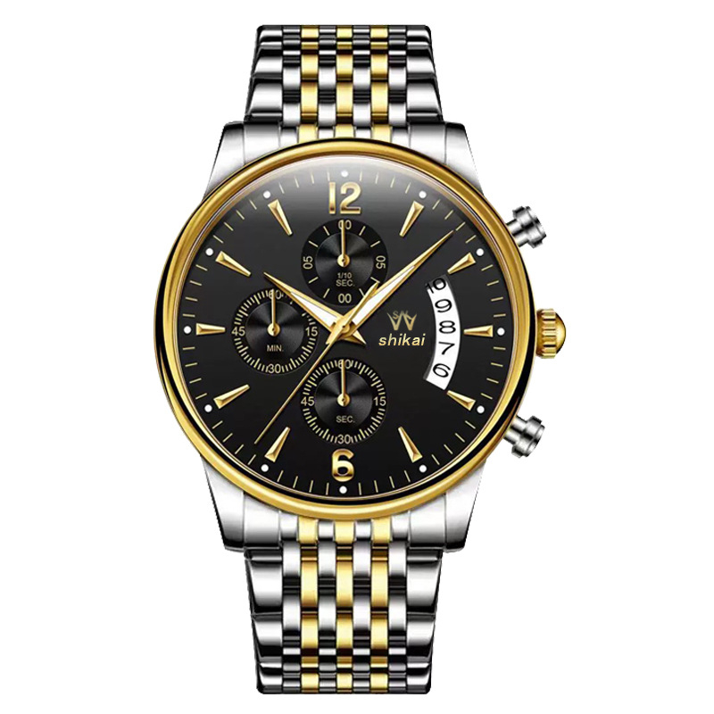 Muški modni poslovni sat s višefunkcijskim kvarcnim mehanizmom, luminescencijskog brojčanika, vodootporan, okruglo kućište promjera 42 mm, nehrđajući čelični kaiš.