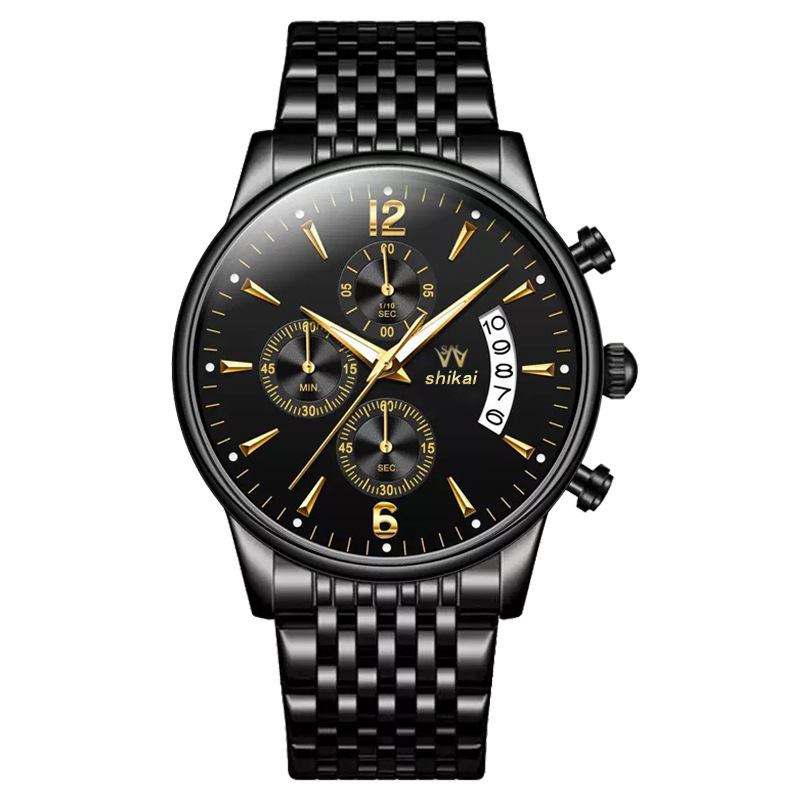 Muški modni poslovni sat s višefunkcijskim kvarcnim mehanizmom, luminescencijskog brojčanika, vodootporan, okruglo kućište promjera 42 mm, nehrđajući čelični kaiš.