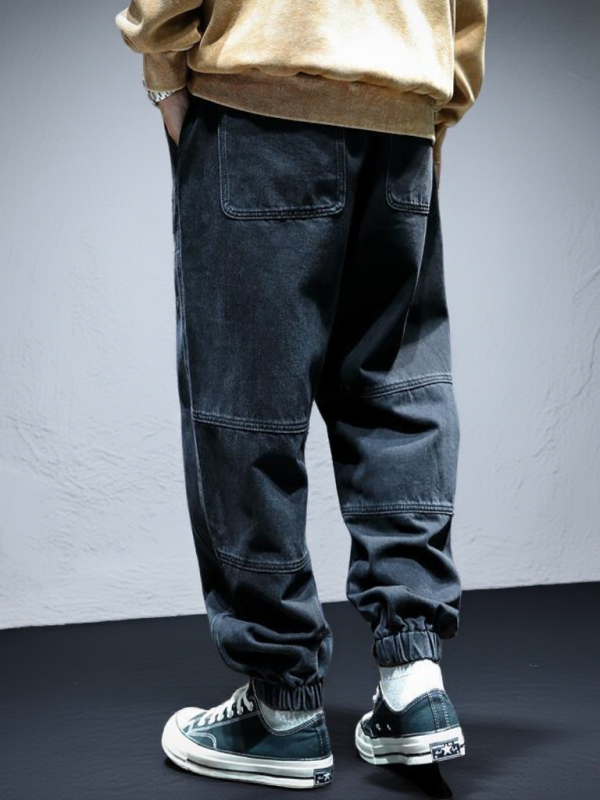 Ανδρικά τζιν σε αμερικανικό στυλ, βαρύ denim, χαλαρή γραμμή jogger με μανσέτες, vintage πλυμένα casual παντελόνια για άνοιξη και φθινόπωρο
