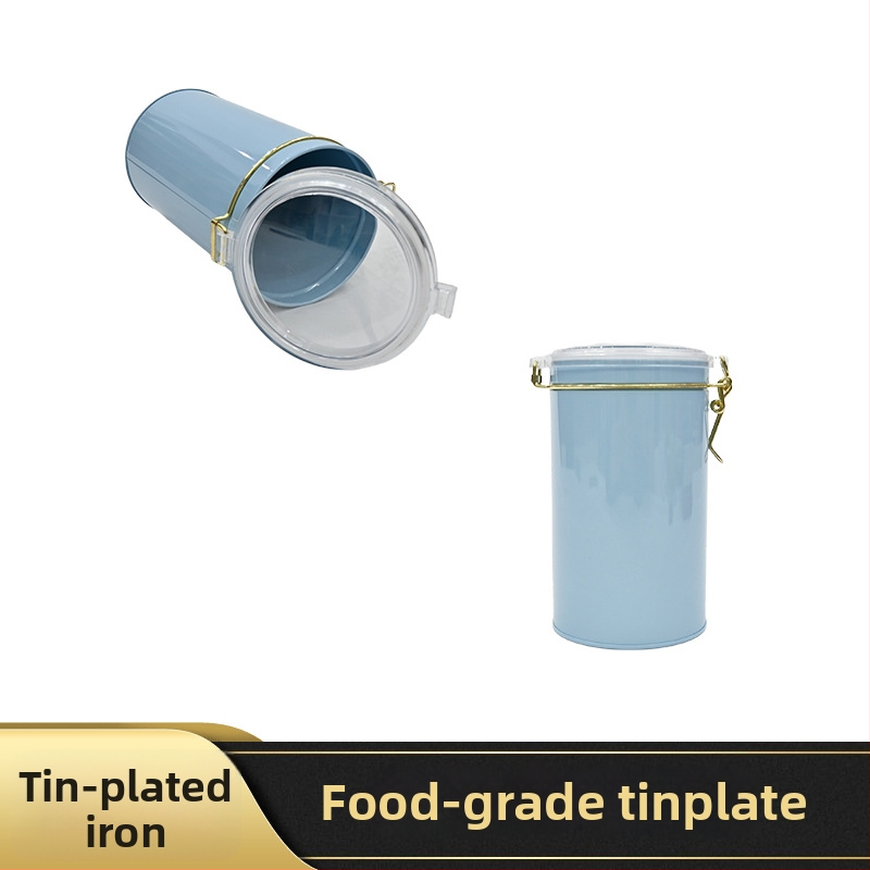 Kutija za čaj od limenog pleha sa gumom zatvaračem, okrugla metalna kutija za čaj, UV tisak, dimenzije 90×161 mm