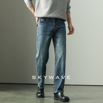 Muške traperice 14 oz, elastično, s fleecom, široka ravna kroj, jesen-zima
