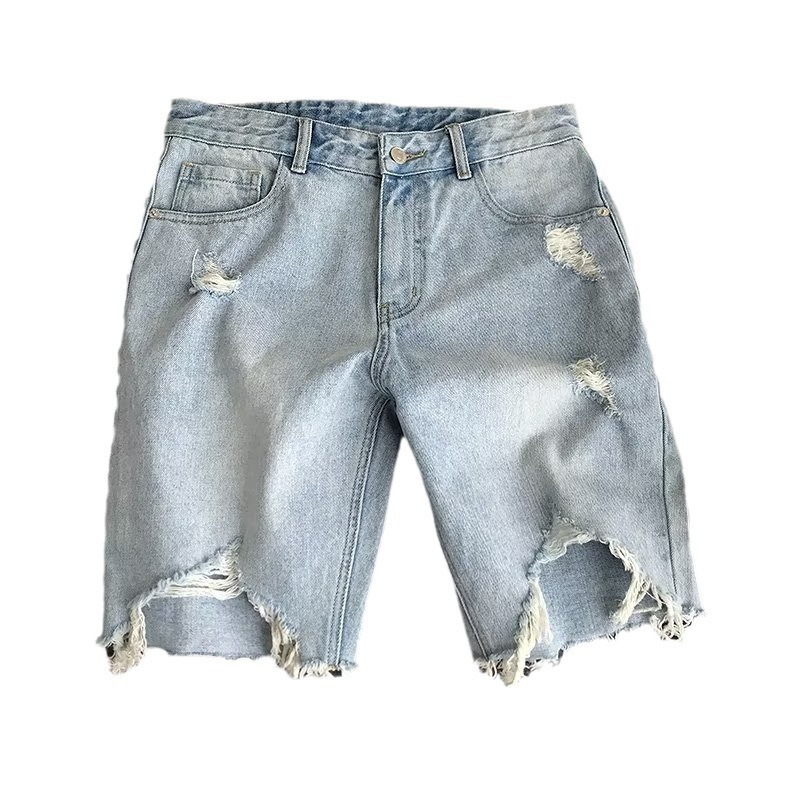 Muške ljetne traper kratke hlače, tanke, korejskog stila, s rupama, slim fit, s pet džepova