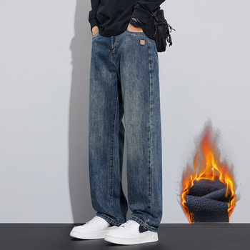 Muške traperice s flecom, ravnog kroja, jesen-zima, retro američki casual stil