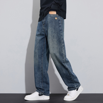 Muške traperice s flecom, ravnog kroja, jesen-zima, retro američki casual stil