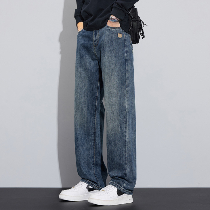 Muške traperice s flecom, ravnog kroja, jesen-zima, retro američki casual stil
