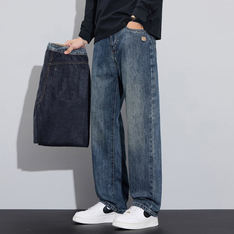 Muške traperice s flecom, ravnog kroja, jesen-zima, retro američki casual stil