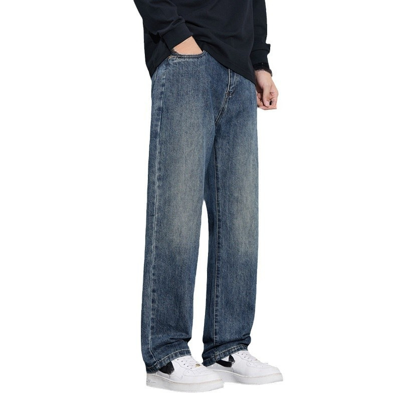 Muške traperice s flecom, ravnog kroja, jesen-zima, retro američki casual stil