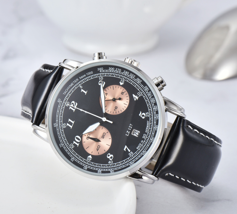 Muški kvarcni sat s pet ručica, casual stil, sve funkcije, 40 mm brojčanik, kućište od zlitine, remen od umjetne kože, vodootpornost 10 m