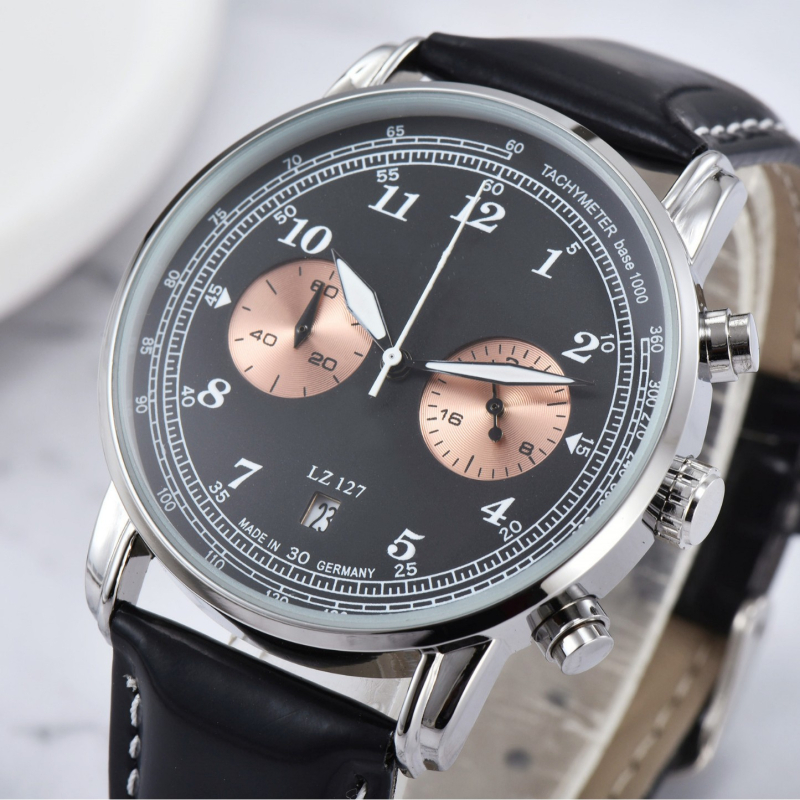 Muški kvarcni sat s pet ručica, casual stil, sve funkcije, 40 mm brojčanik, kućište od zlitine, remen od umjetne kože, vodootpornost 10 m