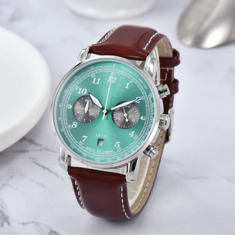 Muški kvarcni sat s pet ručica, casual stil, sve funkcije, 40 mm brojčanik, kućište od zlitine, remen od umjetne kože, vodootpornost 10 m