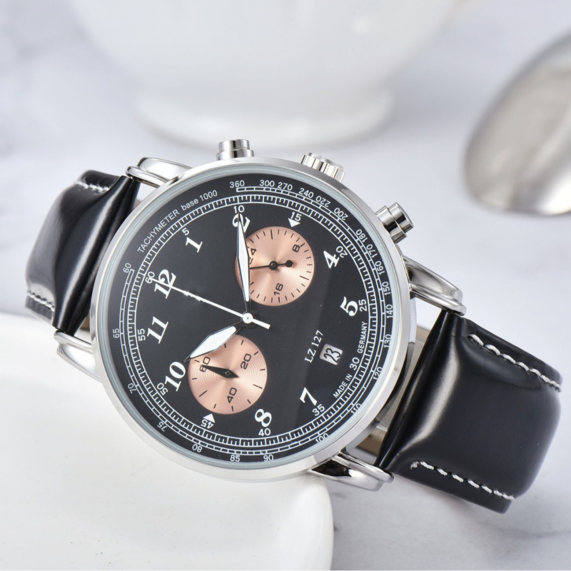 Muški kvarcni sat s pet ručica, casual stil, sve funkcije, 40 mm brojčanik, kućište od zlitine, remen od umjetne kože, vodootpornost 10 m