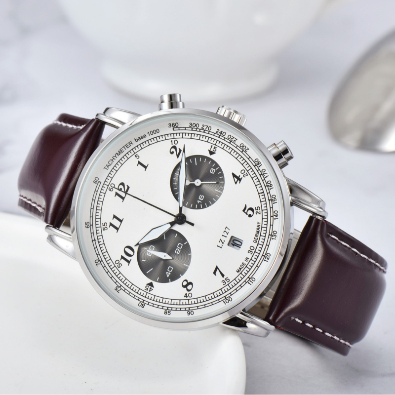 Muški kvarcni sat s pet ručica, casual stil, sve funkcije, 40 mm brojčanik, kućište od zlitine, remen od umjetne kože, vodootpornost 10 m