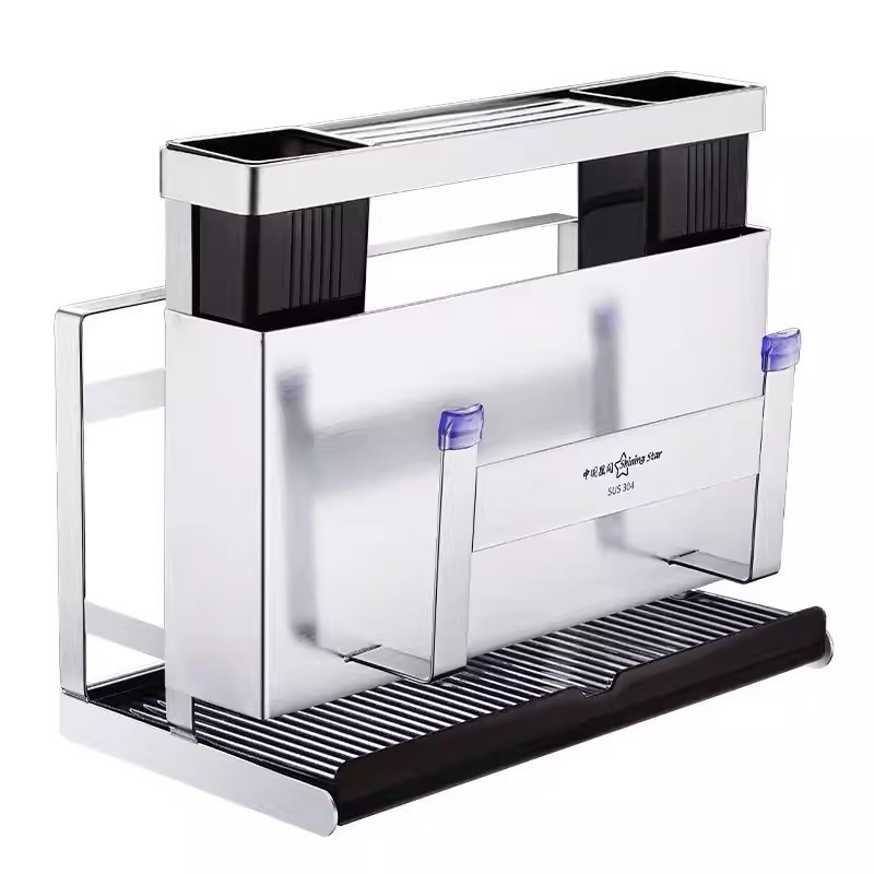  Zidni kuhinjski regal od 304 nehrđajućeg čelika, s integriranim držačem za daske za rezanje, nože i posuđe